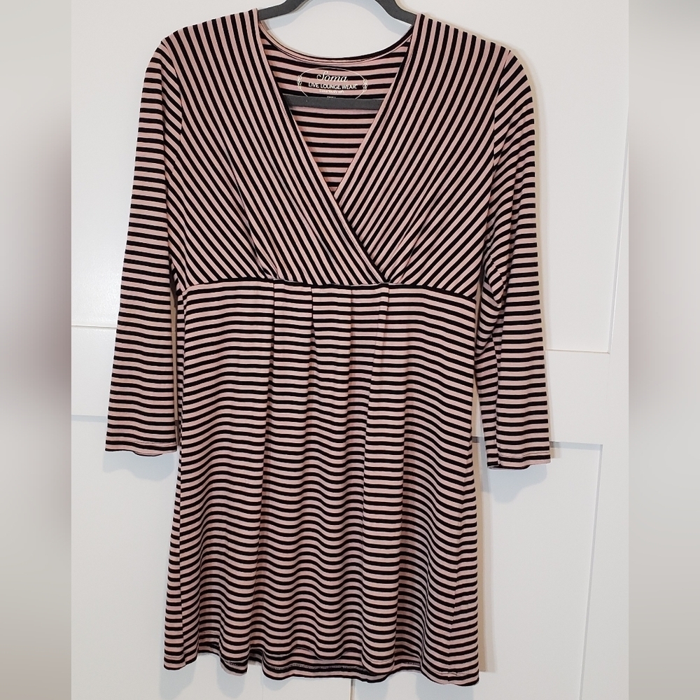Soma Live Lounge Wear Luxuriously Soft Dress Pink & Black Striped Lightweight S